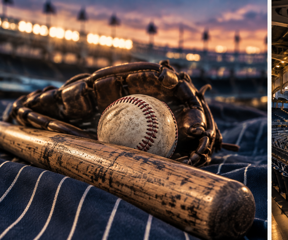 Baseball, handske och slagträ